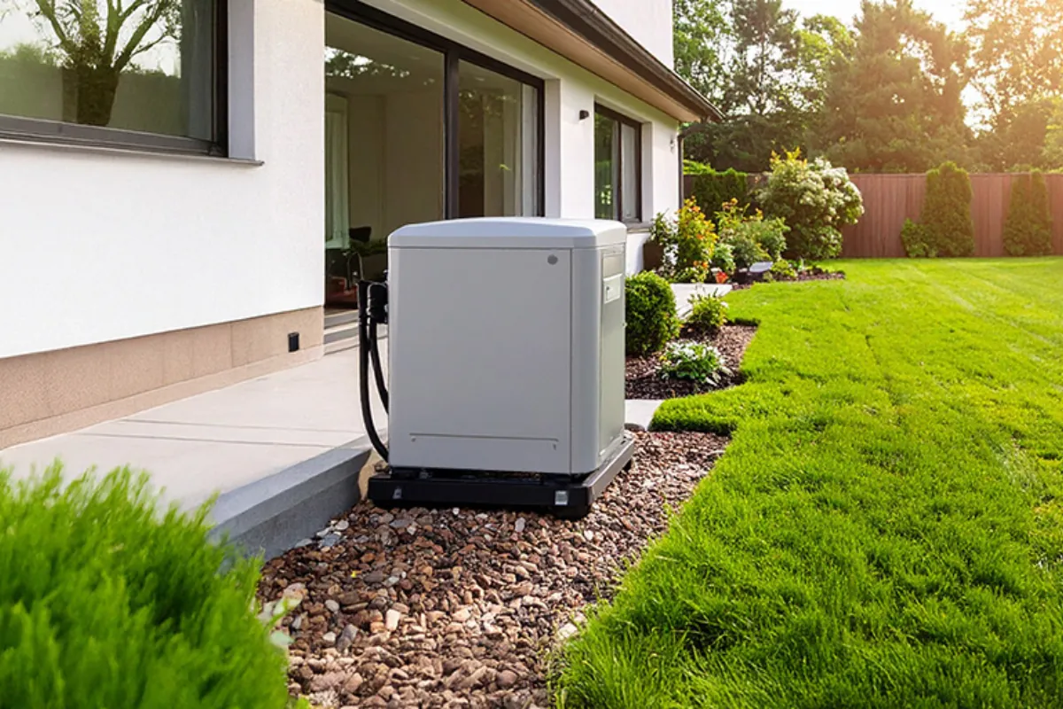 A standby generator installed beside a modern home, demonstrating Generator Installation in Dallas for reliable residential backup power.